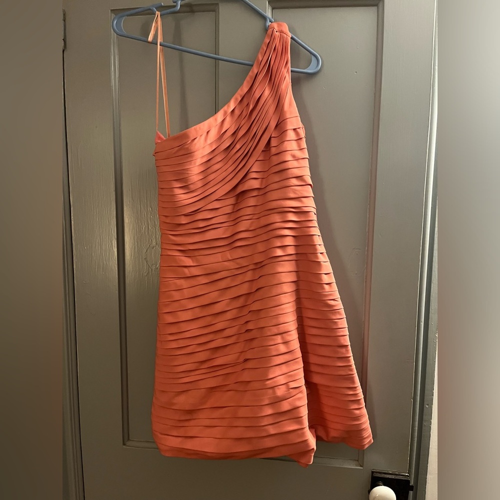 Reiss one shoulder satin pink dress